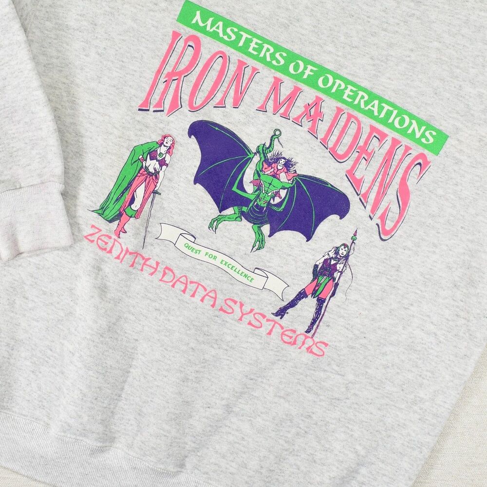 Vintage 90s Lee Sweatshirt Mens XL Gray Zenith Iron Maiden Masters Operations